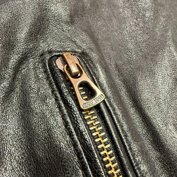 Hugo Boss Lamb Leather Jacket Motorcycle GR-Joetze Black Small - Picture 5 of 16